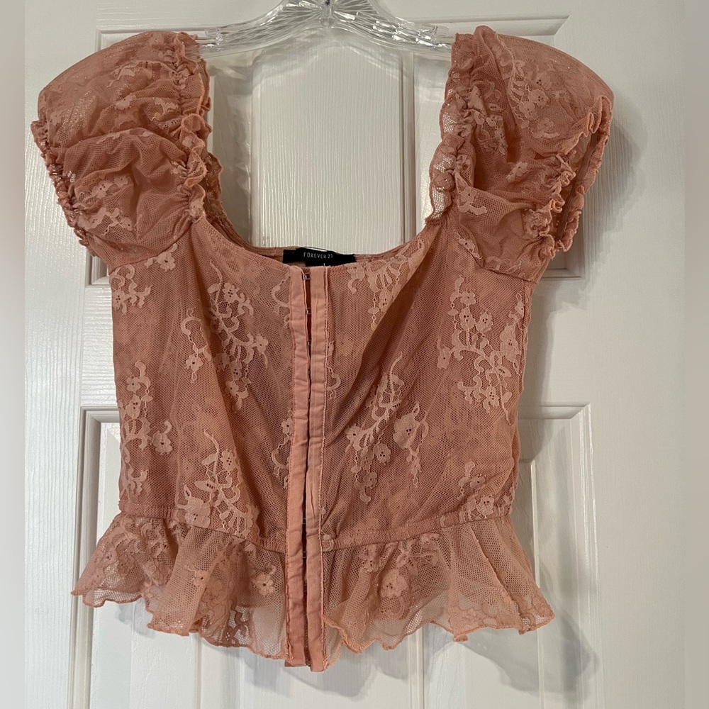 Lacey Pink Forever 21 Clip-Up Blouse
